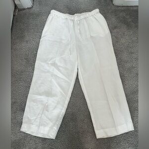 Kate Hill 100% Linen Drawstring Cropped Pants in White Size Medium